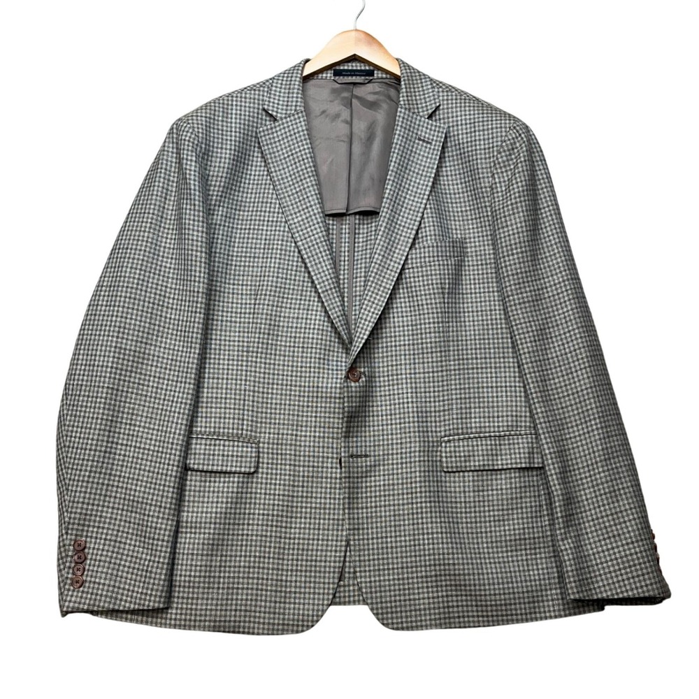 Lauren Ralph Lauren Blazer Mens 48R Gray Wool Silk Linen Gingham Check Suit Coat